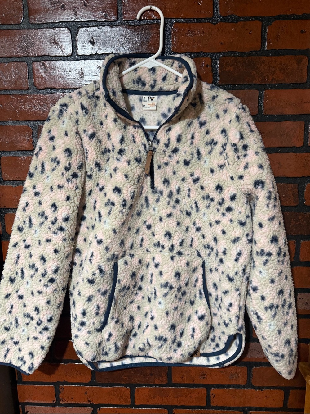 Liv animal print warm 1/4 zip pullover top sz M